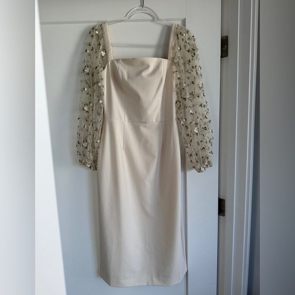 🔥Lichi Cream Sheath Midi Dress with Puff Sleeves in Perfect condition 🔥 - Picture 2 of 13